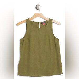 Vince Camuto Linen Blend Tank in Olive Green - Medium